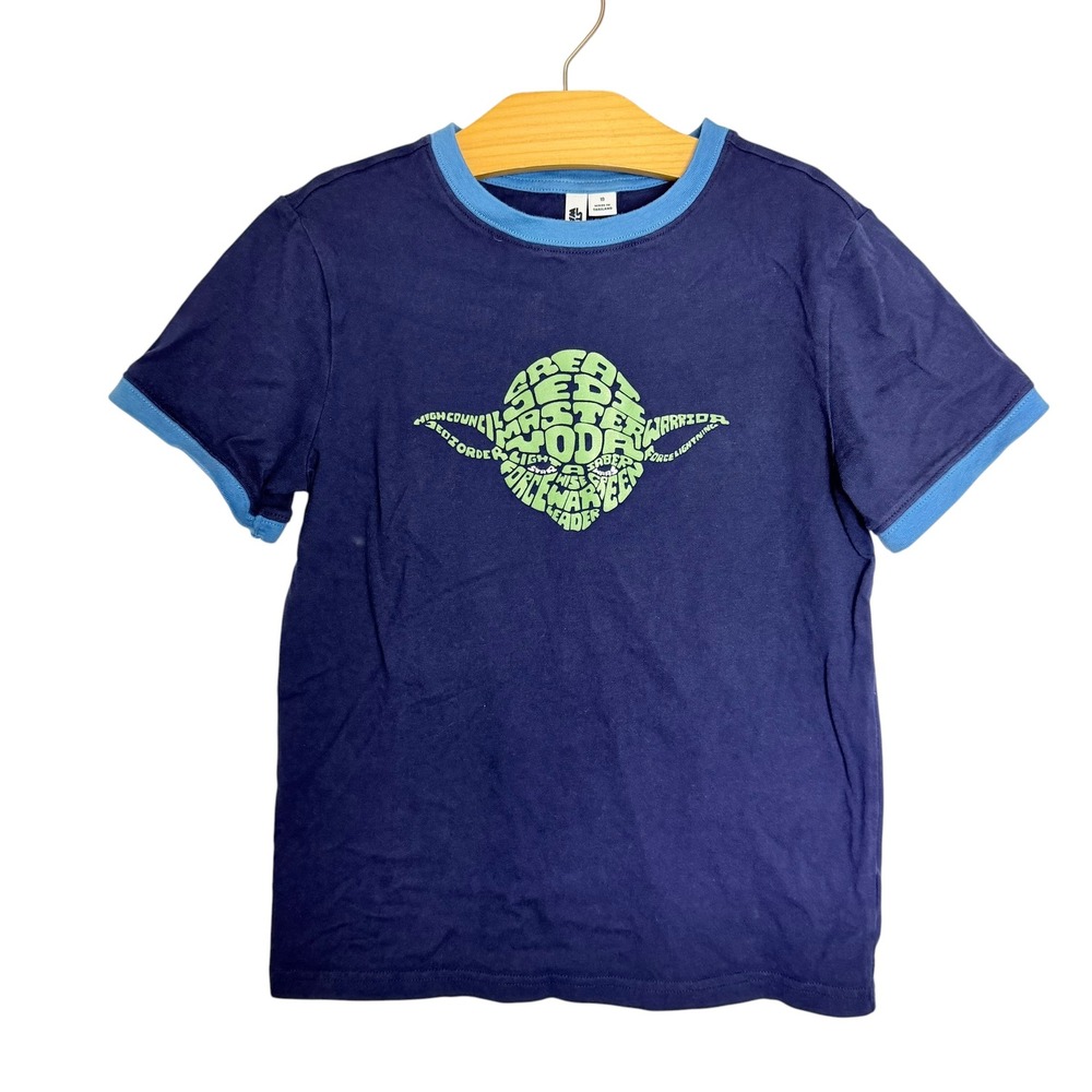 Janie and Jack Star Wars Yoda Graphic Ringer Tee Navy Blue Kids Size 10